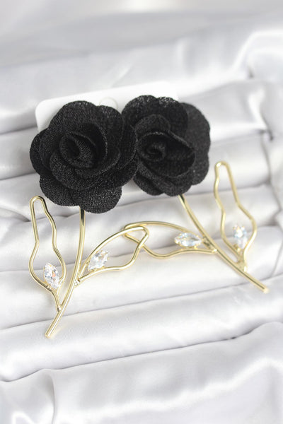 Pirinç Gold Renk Siyah Gül Model Kadın Küpe TG27BKP11369