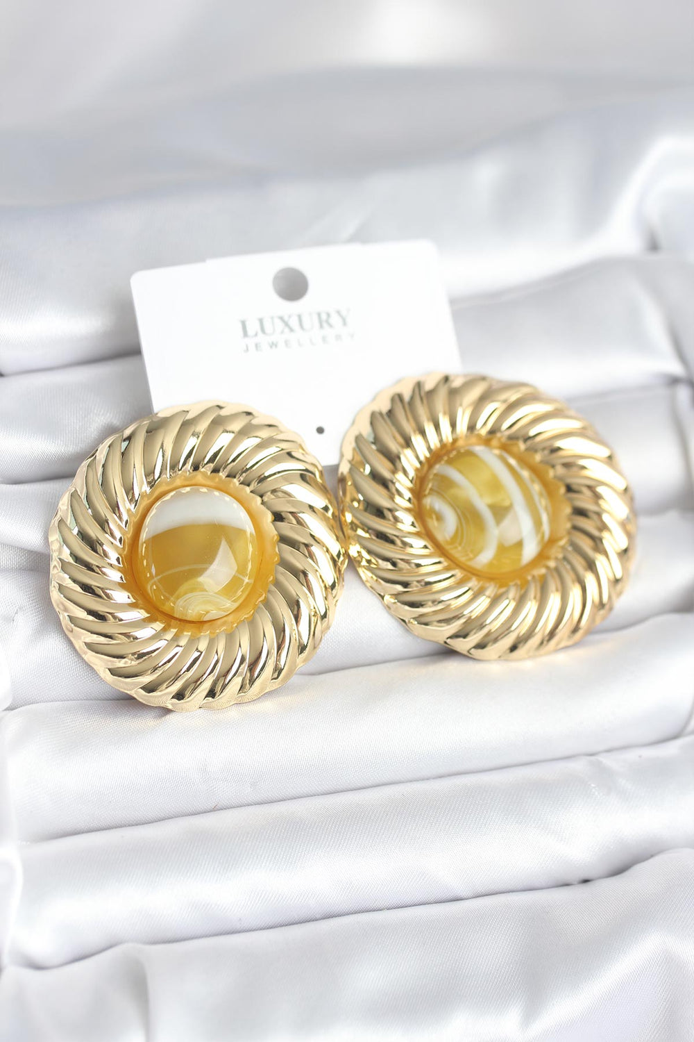 Pirinç Gold Renk Kehribar Boncuklu Vintage Kadın Küpe TG27BKP11387
