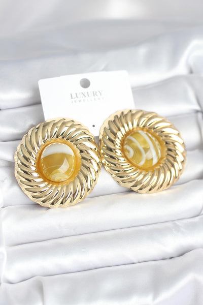 Pirinç Gold Renk Kehribar Boncuklu Vintage Kadın Küpe TG27BKP11387