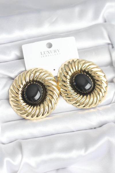 Pirinç Gold Renk Siyah Boncuklu Vintage Kadın Küpe TG27BKP11388