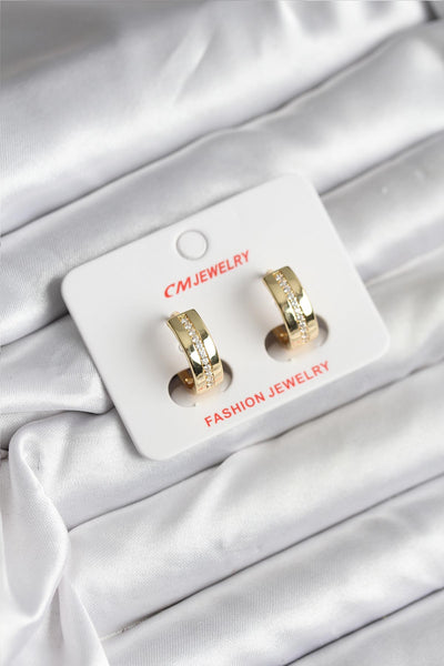 14K Gold Renk Kaplama Zirkon Taşlı Halka Model CM Kadın Küpe TG27BKP11418