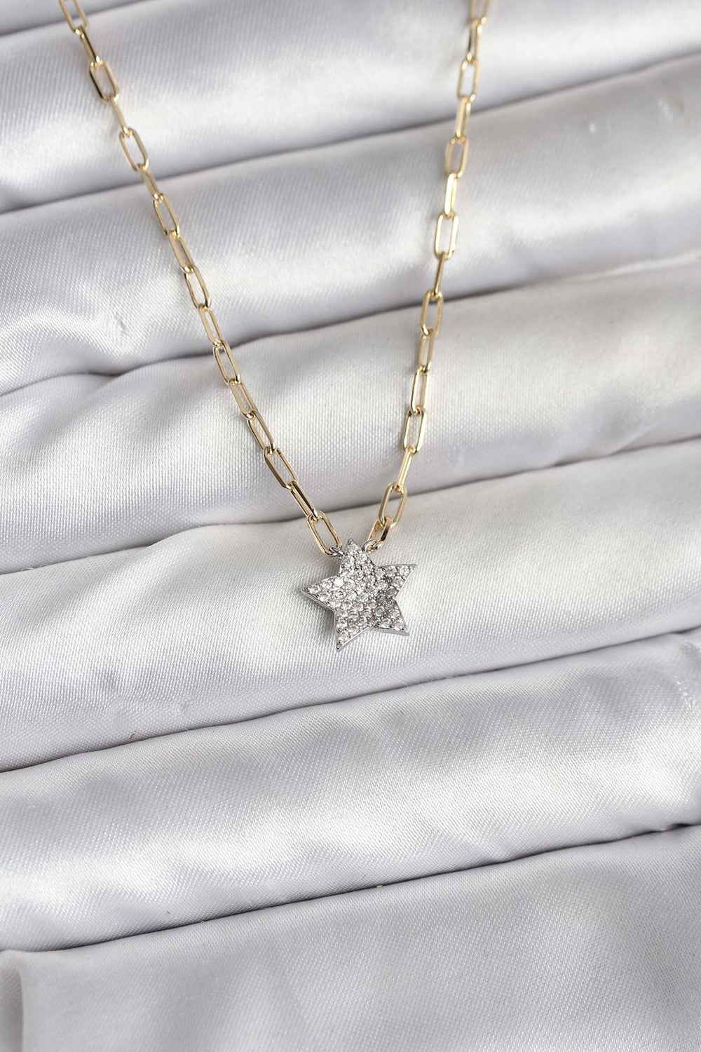 Pirinç Gold Renk Zincirli Zirkon Taşlı Minimal Yıldız Model Kadın Kolye TG27BKO10752