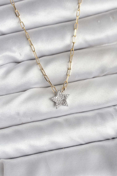 Pirinç Gold Renk Zincirli Zirkon Taşlı Minimal Yıldız Model Kadın Kolye TG27BKO10752