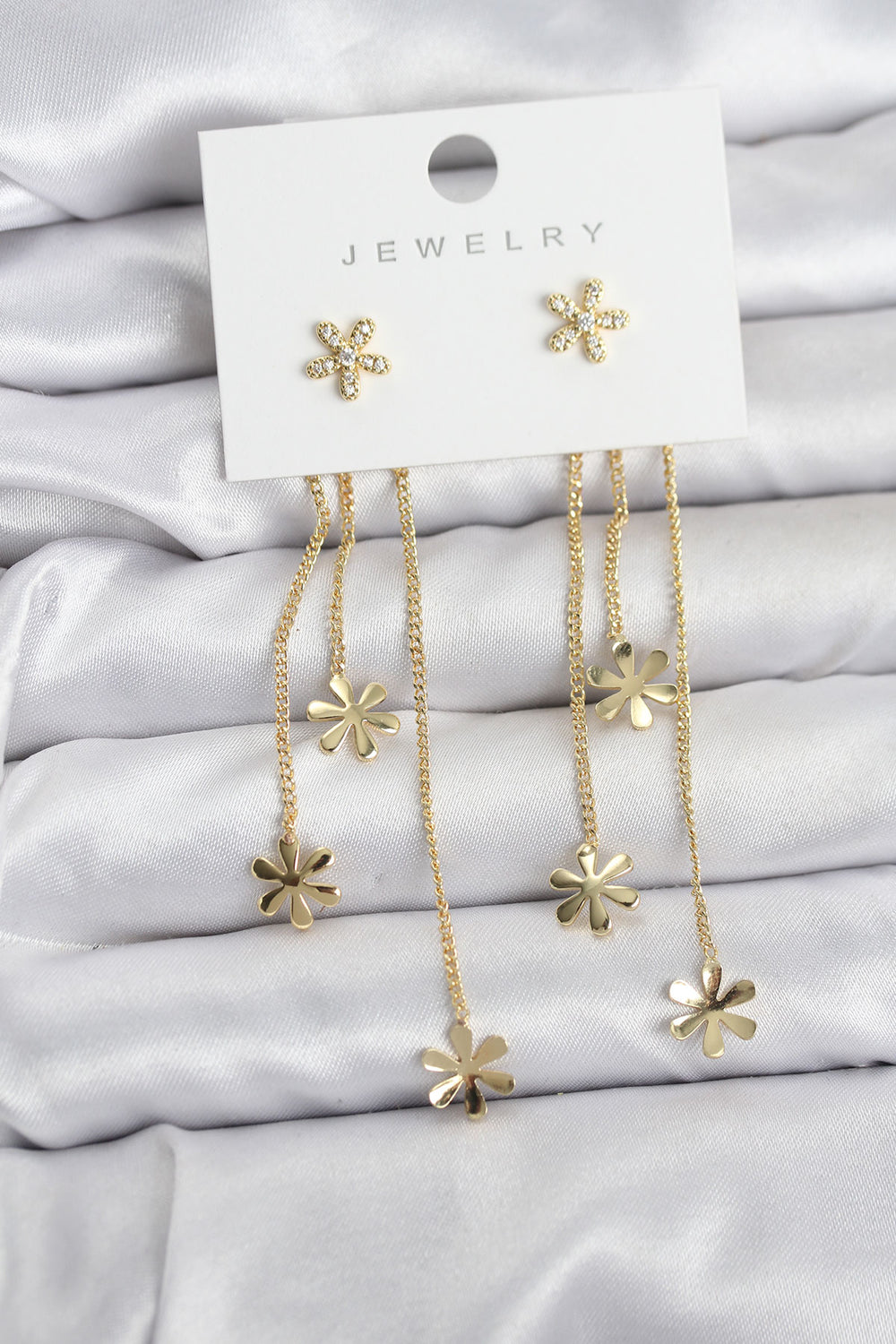 Papatya Model Gold Renk Pirinç Sallantılı Kadın Küpe TG27BKP11467