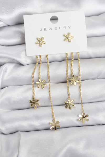 Papatya Model Gold Renk Pirinç Sallantılı Kadın Küpe TG27BKP11467