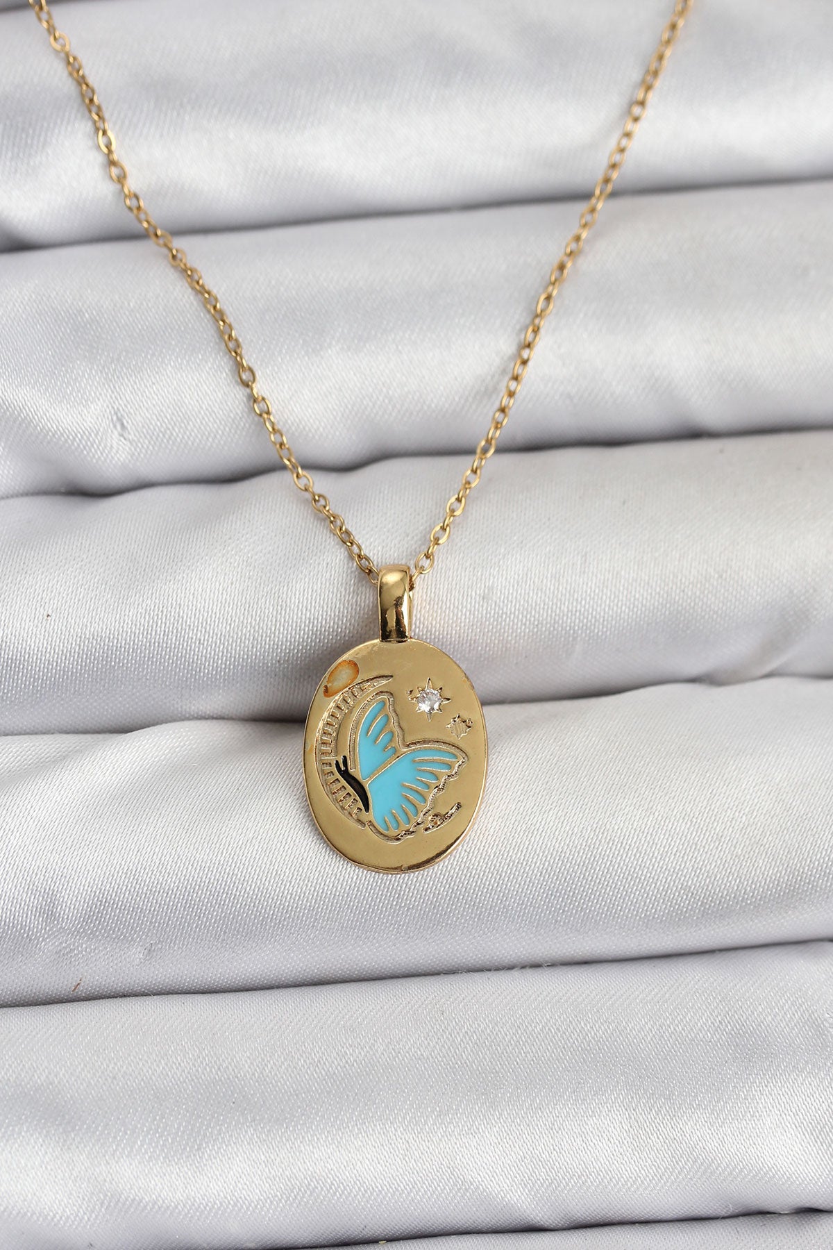 316L Çelik Zincir Gold Renk Kelebek Figür Kadın Kolye TG27BKO10755 - Çok Renkli / Standart