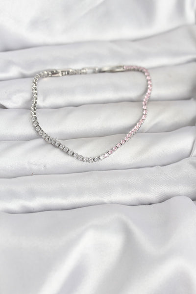 Pembe ve Beyaz Zirkon Taşlı Gümüş Renk Su Yolu Kadın Bileklik TG27BB8149