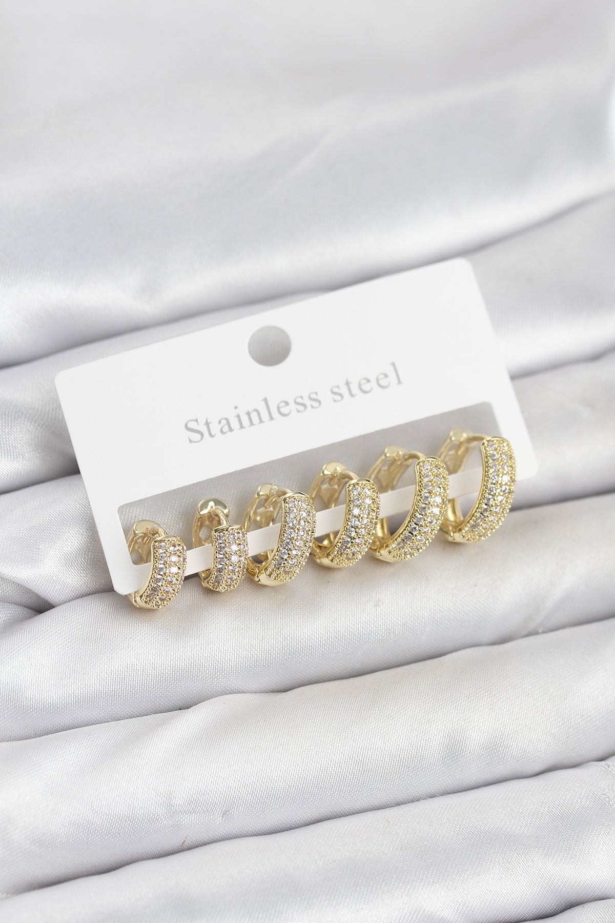 316L Çelik Gold Renk Zirkon Taşlı Halka Küpe Seti TG27BKP11520 - Çok Renkli / Standart
