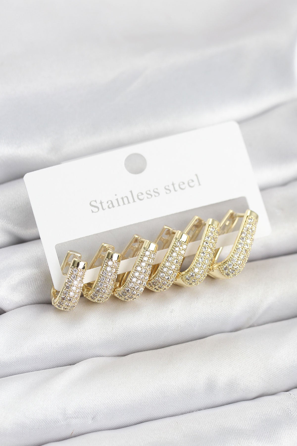 316L Çelik Gold Renk Zirkon Taşlı Damla Halka Küpe Seti TG27BKP11524 - Çok Renkli / Standart