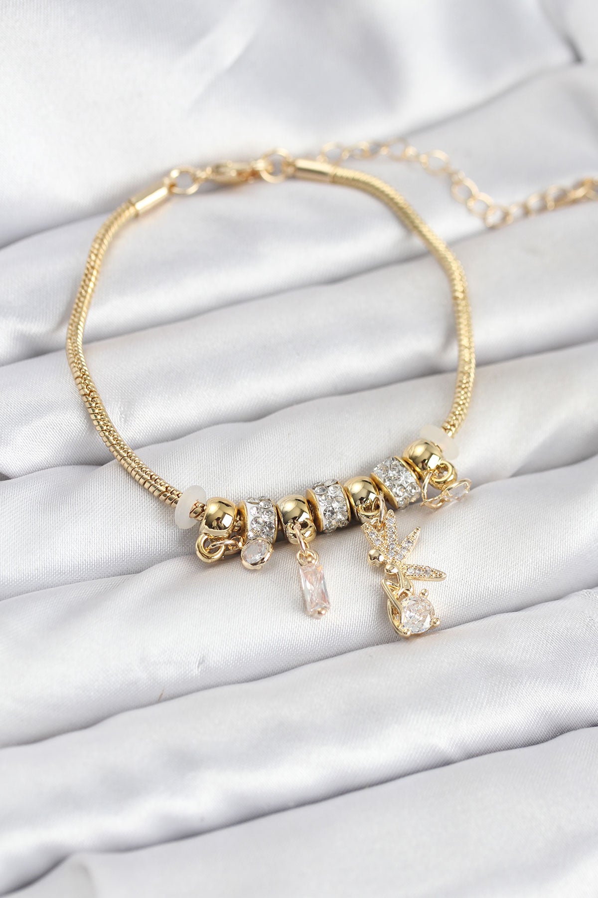 Pirinç Gold Renk Tinkerbell Charmlı Kadın Bileklik TG27BB8189 - Çok Renkli / Standart