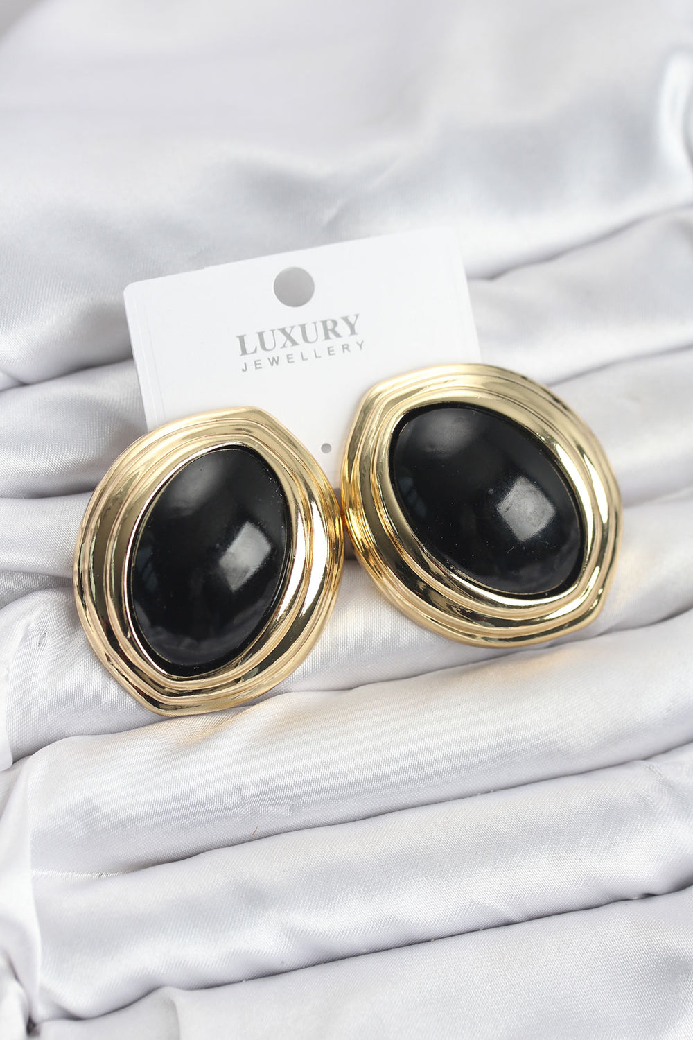 Pirinç Siyah Badem Model Vintage Gold Kadın Küpe TG27BKP11593