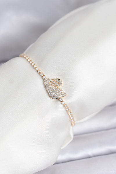 Kuğu Model Zirkon Taşlı Gold Renk Asansörlü Su Yolu Bileklik TG27BB8246