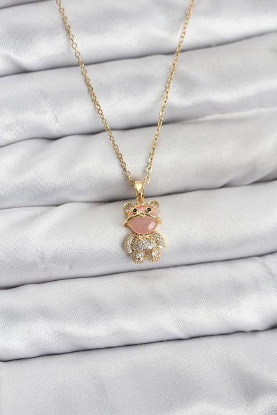 316L Çelik Zincir Gold Renk Teddy Bear Model Zirkon Taşlı Kadın Kolye TG27BKO10852