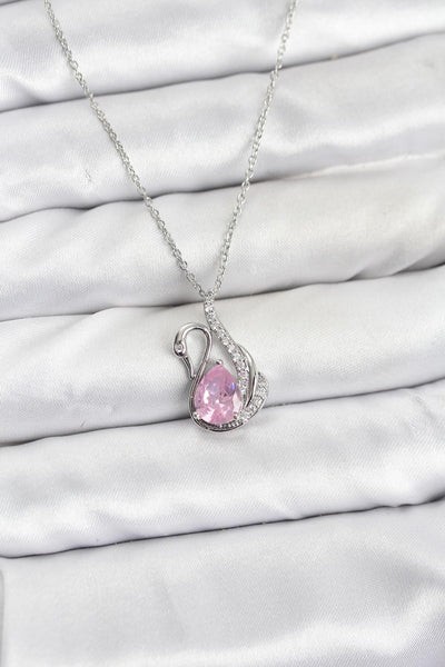 316L Çelik Zincir Gümüş Renk Pembe Kuğu Model Zirkon Taşlı Kadın Kolye TG27BKO10866