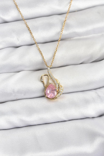 316L Çelik Zincir Gold Renk Pembe Kuğu Model Zirkon Taşlı Kadın Kolye TG27BKO10867