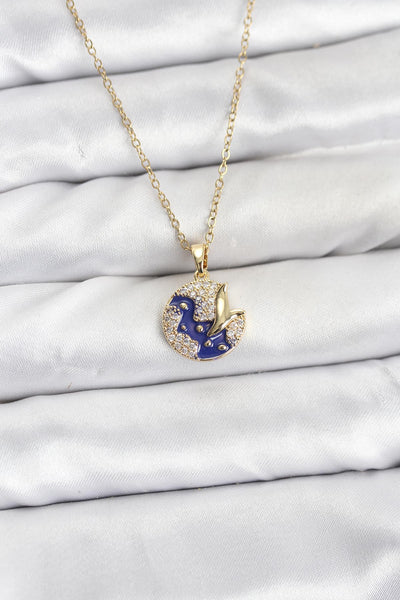 316L Çelik Zincir Gold Renk Gece Model Zirkon Taşlı Kadın Kolye TG27BKO10891