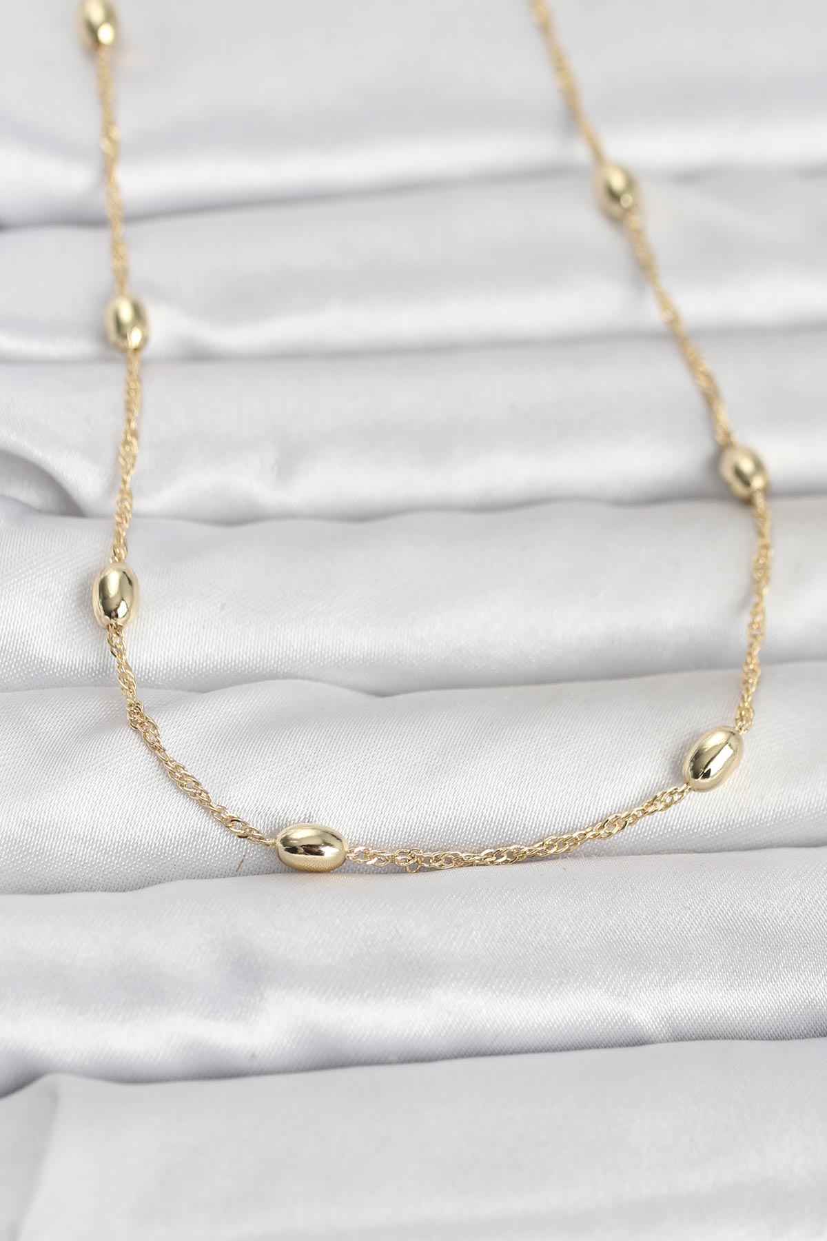 CM 14K Gold Renk Topçuklu Burgu Zincir Model 60 cm Kadın Kolye TG27BKO10963 - Çok Renkli / Standart