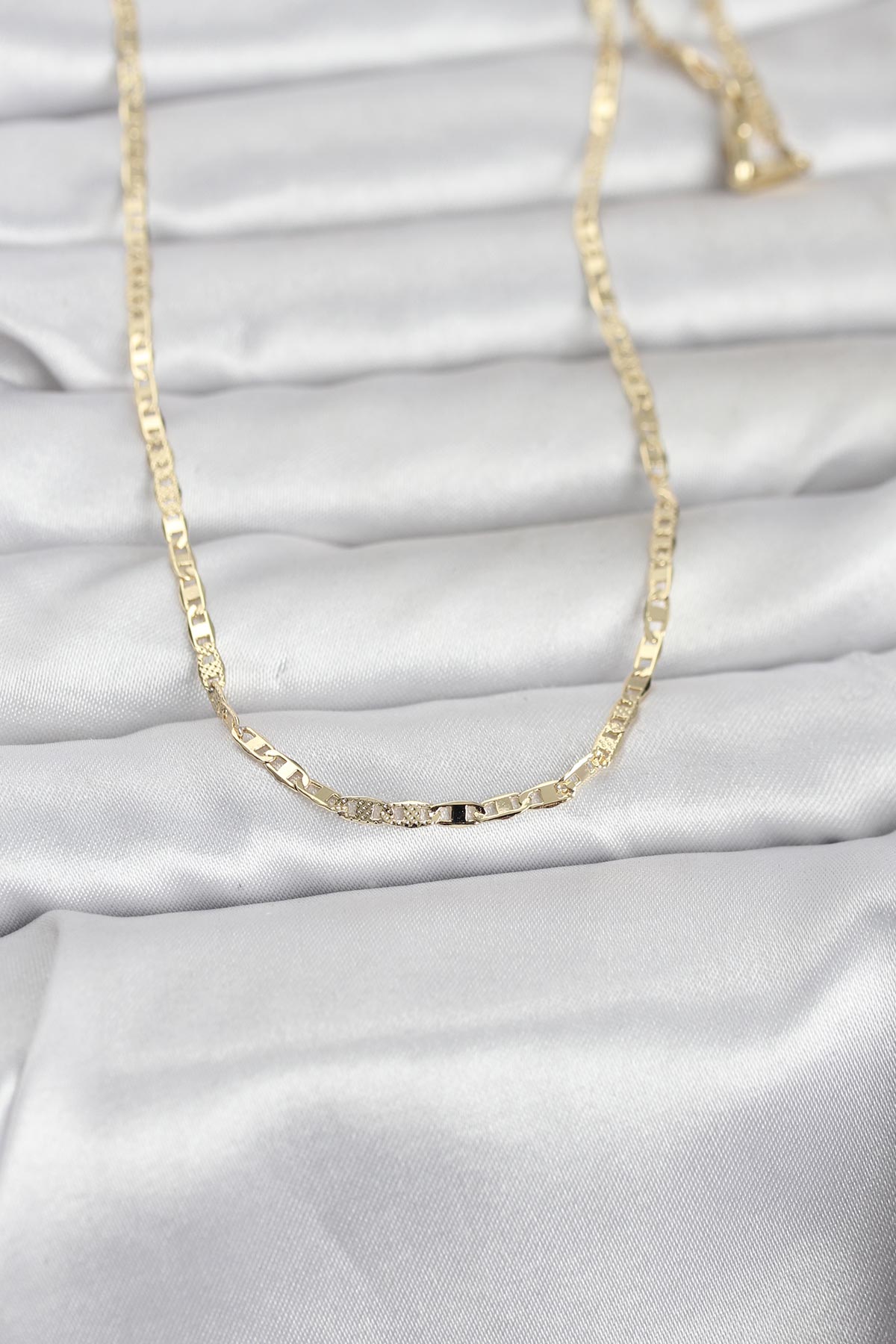 CM 14K Gold Renk Lazerli Yassı Model Zincirli 60 cm Kadın Kolye TG27BKO10966 - Çok Renkli / Standart
