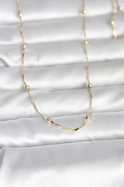 CM 14K Gold Renk Kesme Çubuk Zincir Topçuklu Model 60 cm Kadın Kolye TG27BKO10986