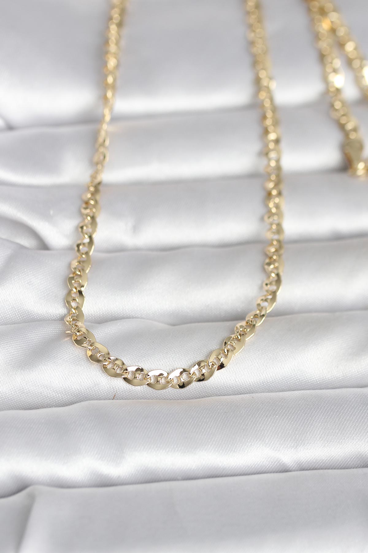 CM 14K Gold Renk Yassı Oval Zincirli Model 60 cm Kadın Kolye TG27BKO10989 - Çok Renkli / Standart