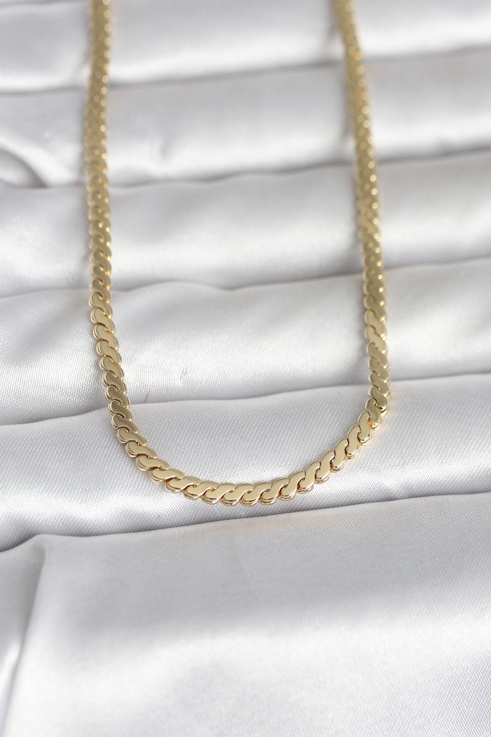 CM 14K Gold Renk Yassı Ezme Zincir Model 60 cm Kadın Kolye TG27BKO10996