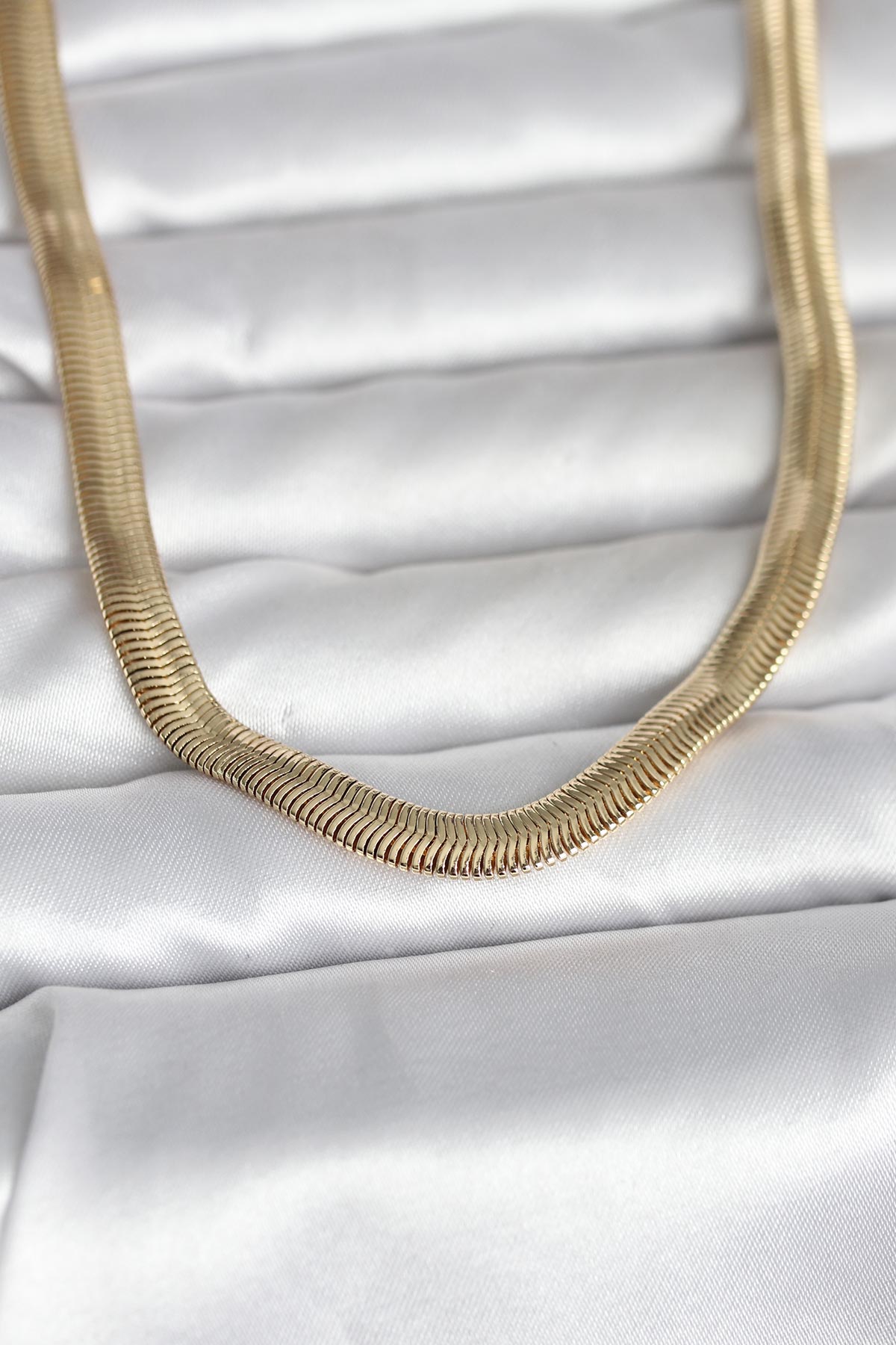 CM 14K Gold Renk Kalın Yassı Yılan Zincir Model 45 cm Kadın Kolye TG27BKO11006 - Çok Renkli / Standart
