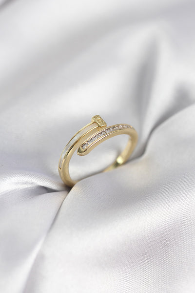 Zirkon Taşlı Gold Renk Yassı Çivi Model Kadın Yüzük TG27BYK3961
