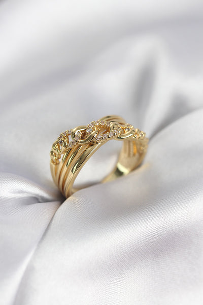 Gold Renk Zirkon Taşlı Zincir Model Kadın Yüzük TG27BYK3971