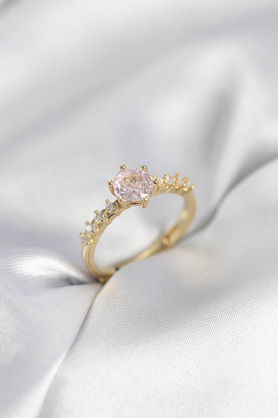 Gold Renk Pembe Tek Taş Model Zirkon Taşlı Kadın Yüzük TG27BYK3991