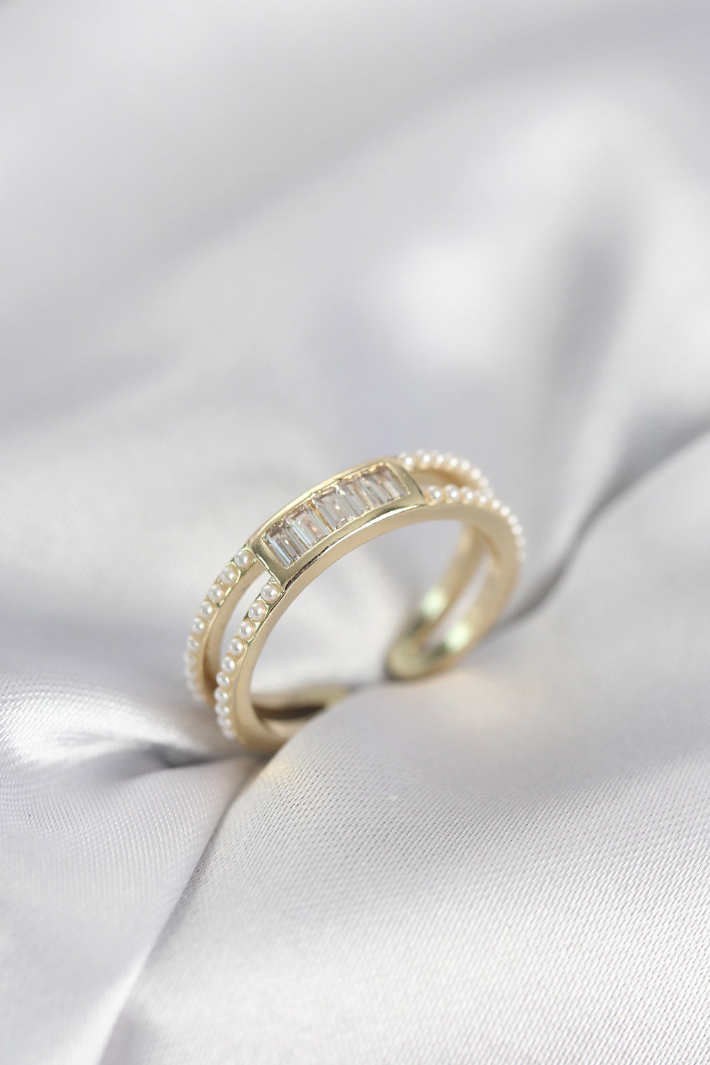 Baget Zirkon Taşlı Gold Renk İncili Kadın Yüzük TG27BYK4032