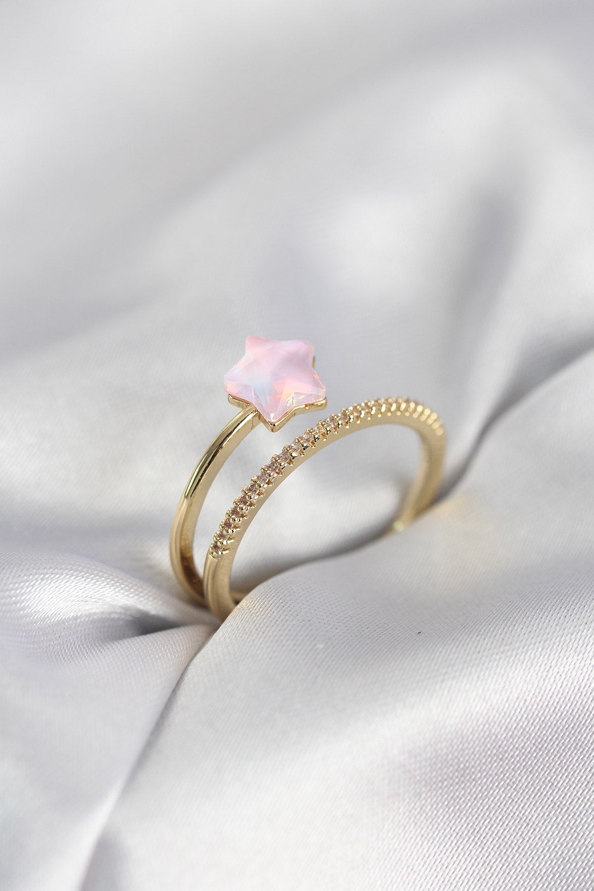 Gold Renk Zirkon Taşlı Pembe Halley Model Kadın Yüzük TG27BYK4040 - Çok Renkli / Standart