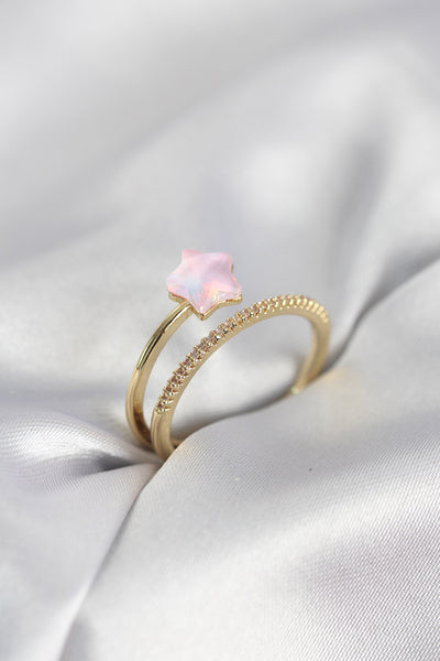Gold Renk Zirkon Taşlı Pembe Halley Model Kadın Yüzük TG27BYK4040