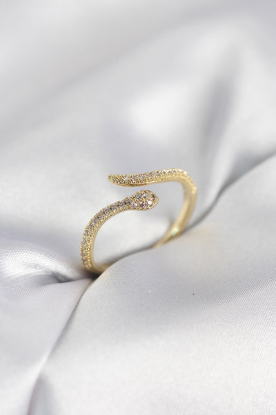 Gold Renk Yılan Model Zirkon Taşlı Kadın Yüzük TG27BYK4133
