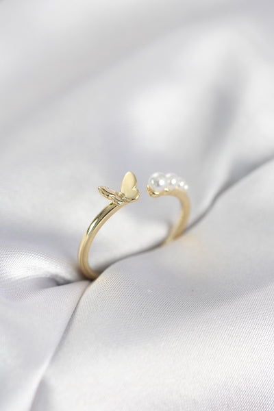 İncili Kelebek Model Gold Renk Pirinç Kadın Yüzük TG27BYK4121
