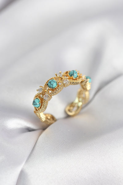 Mavi Taşlı Gold Renk Vintage Kadın Yüzük TG27BYK4141