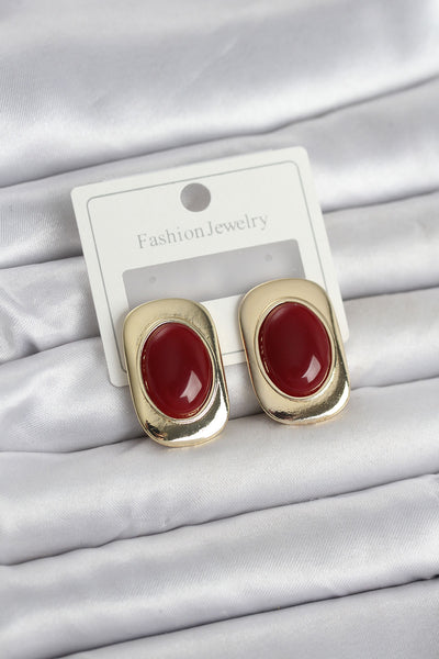 Bordo Renk Kare Model Vintage Kadın Küpe TG27BKP11658
