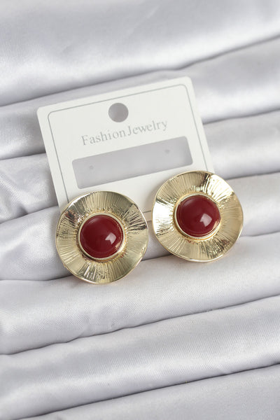 Vintage Model Bordo Gold Renk Pirinç Kadın Küpe TG27BKP11661