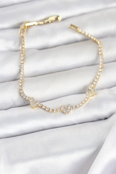 Pirinç Gold Renk Kalp Model Zirkon Taşlı Su Yolu Kadın Bileklik TG27BB8375