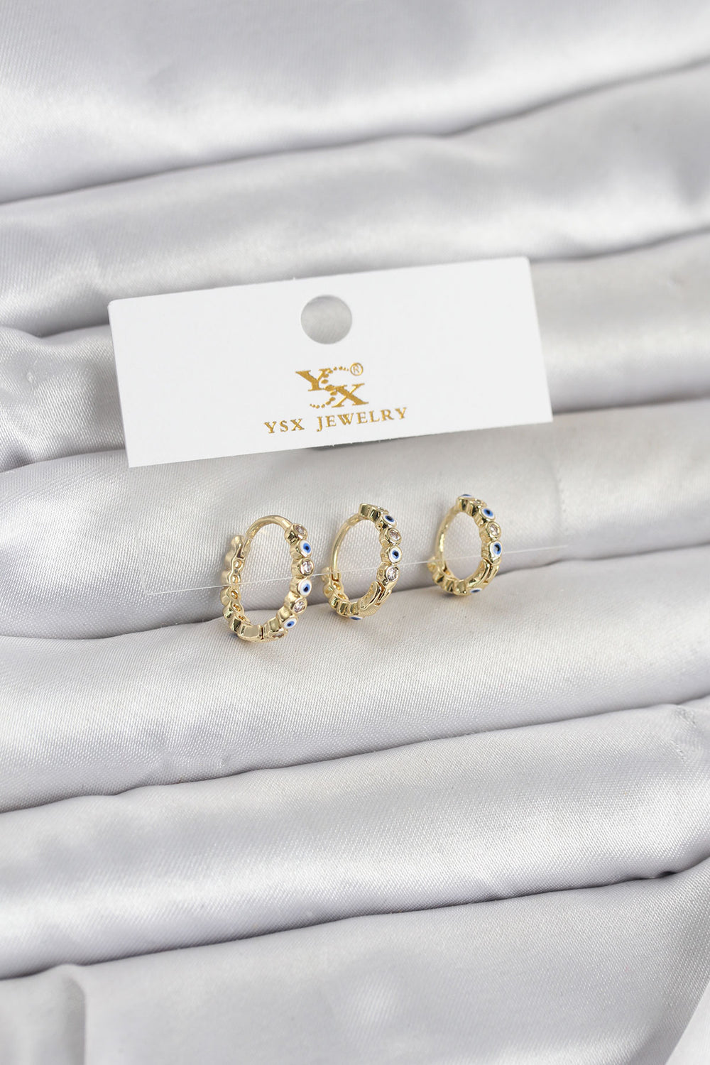 Pirinç Gold Renk Nazarlı Model 3'lü Kadın Küpe TG27BKP11711