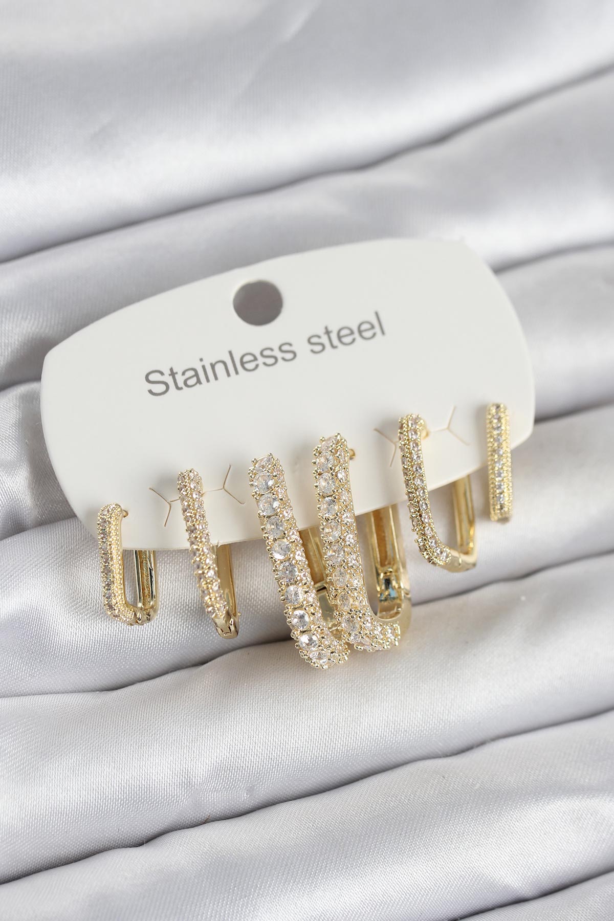 316L Çelik Gold Renk 6'lı Set Zirkon Taşlı Kadın Küpe TG27BKP11746 - Çok Renkli / Standart