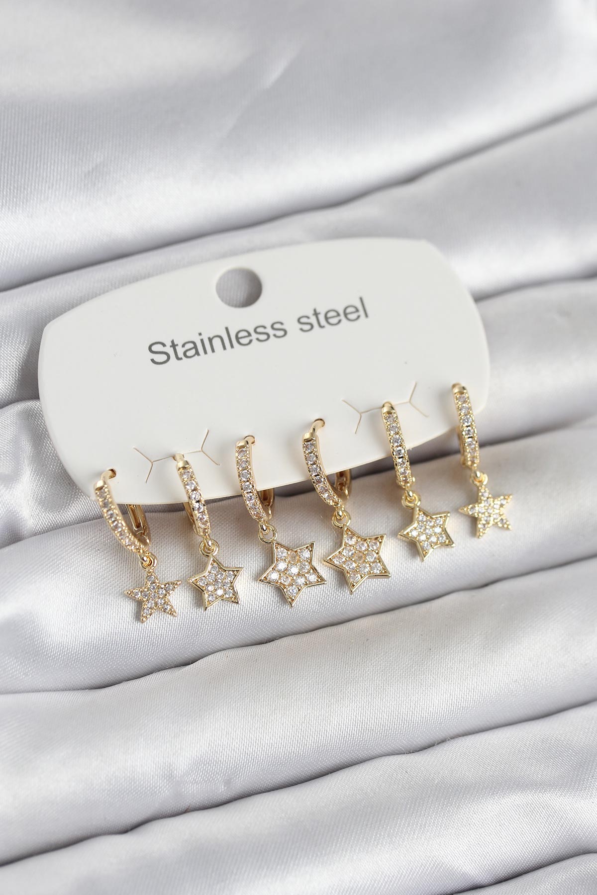 316L Çelik Gold Renk 6'lı Set Yıldız Model Kadın Küpe TG27BKP11751 - Çok Renkli / Standart