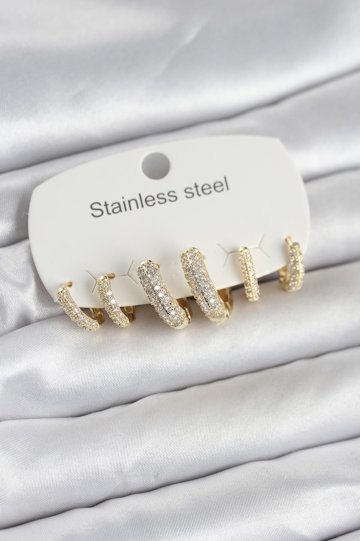 316L Çelik Gold Renk 6'lı Set Zirkon Taşlı Halka Model Kadın Küpe TG27BKP11753 - Çok Renkli / Standart
