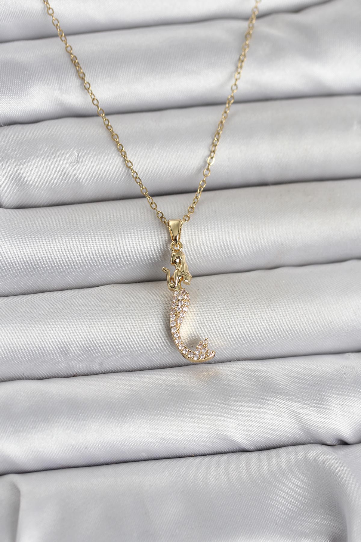 316L Çelik Zincir Gold Renk Zirkon Taşlı Deniz Kızı Model Kadın Kolye TG27BKO11024 - Çok Renkli / Standart