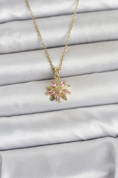 316L Çelik Zincir Gold Renk Pembe Papatya Model Kadın Kolye TG27BKO11030