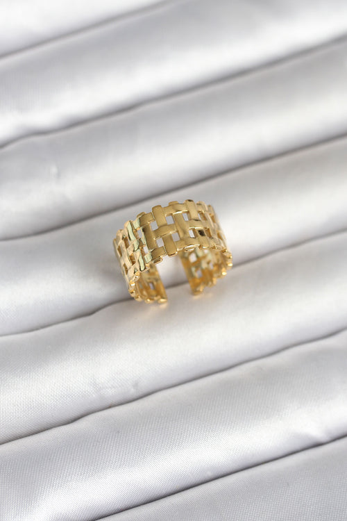 316L Çelik Gold Renk Hasır Model Kadın Yüzük TG27BYK4161