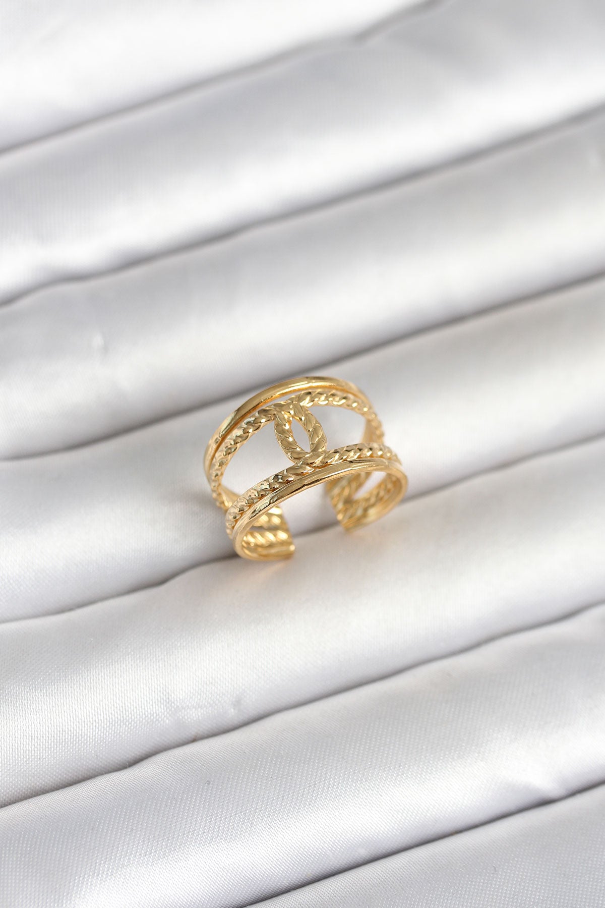 316L Çelik Gold Renk Burgu Düğüm Model Kadın Yüzük TG27BYK4163 - Çok Renkli / Standart