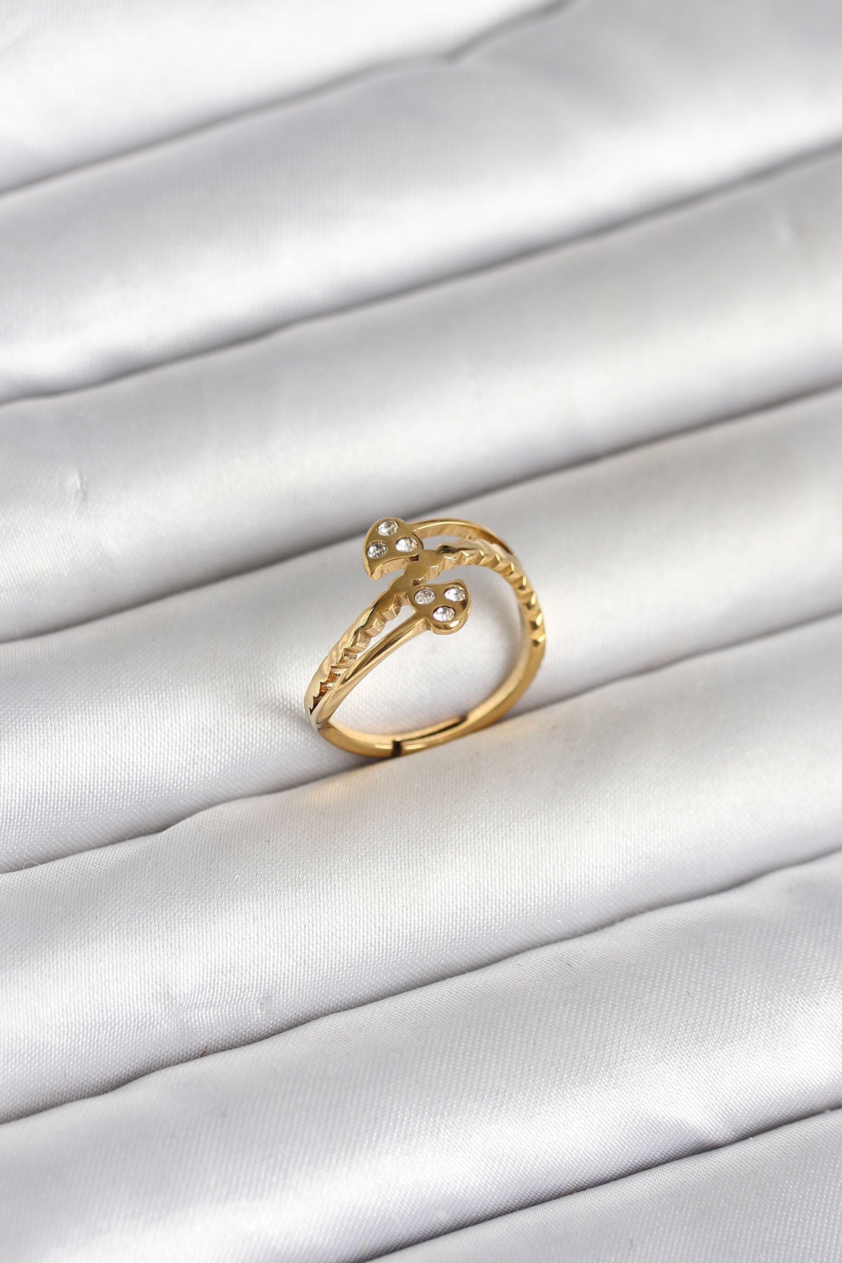 316L Çelik Gold Renk Zirkon Taşlı Kalp Model Kadın Yüzük TG27BYK4169 - Çok Renkli / Standart