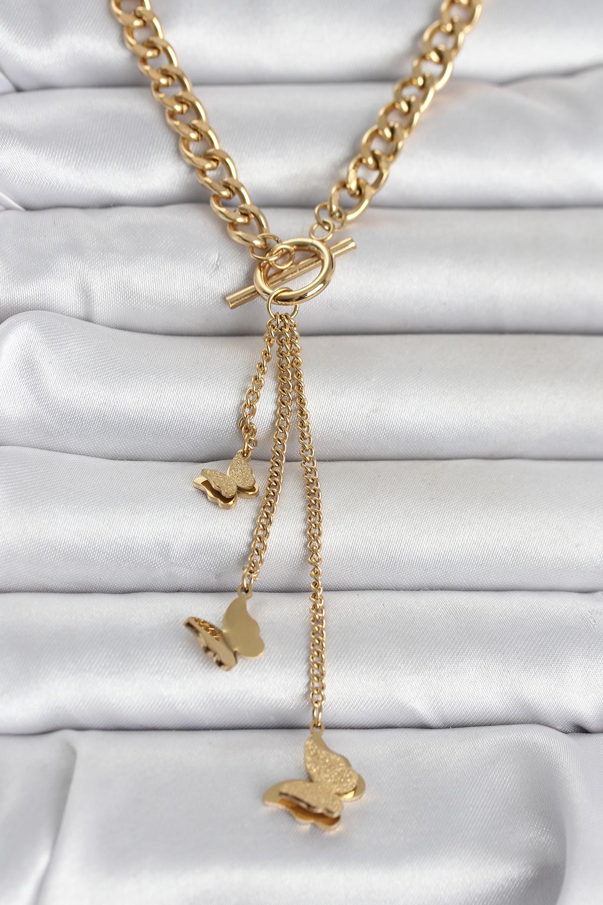 316L Çelik Gold Renk Kelebek Sallantılı Kadın Kolye TG27BKO11043 - Çok Renkli / Standart