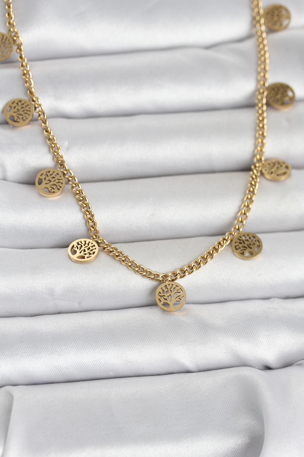 316L Çelik Gold Renk Yaşam Ağacı Model Kadın Kolye TG27BKO11045 - Çok Renkli / Standart