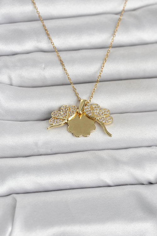 316L Çelik Gold Renk Açılabilir Yonca Model Zirkon Taşlı Kadın Kolye TG27BKO11048 - görsel 2
